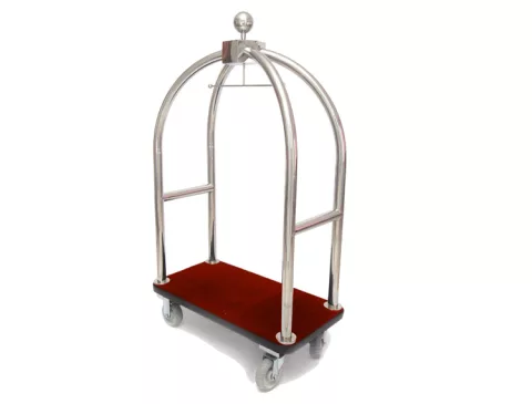 Carrinho hotelaria em inox para portaria com CARPETE VERMELHO