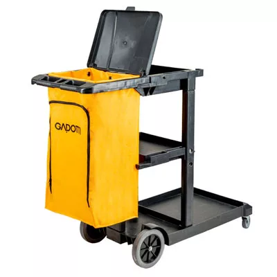 Carro funcional para limpeza com saco para 90 Litros. PRETO.