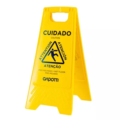 Placa de piso molhado trilíngue