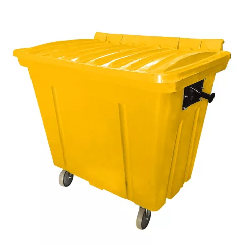 Container de Lixo ou Lixeira para Condomínios Amarelo de Plástico com rodas, 500 Litros