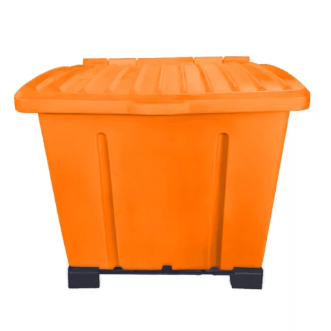 Container de Lixo ou Lixeira para Condomínios Laranja de Plástico com suporte fixar chão, 1000 Litros