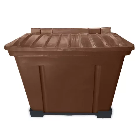 Container de Lixo ou Lixeira para Condomínios Marrom de Plástico com suporte fixar chão, 1000 Litros