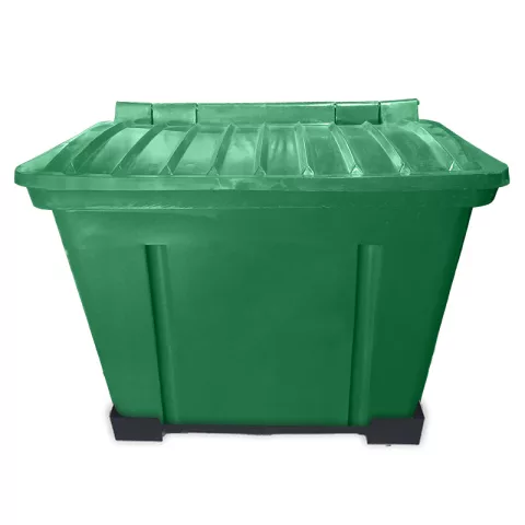 Container de Lixo ou Lixeira para Condomínios Verde de Plástico com suporte fixar chão, 1000 Litros