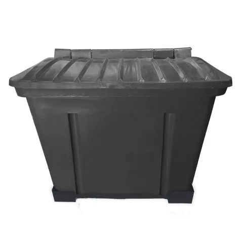 Container de Lixo ou Lixeira para Condomínios Preto de Plástico com suporte fixar chão, 500 Litros