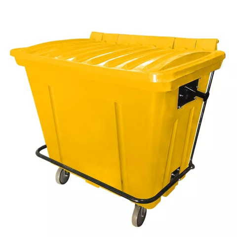 Container de Lixo ou Lixeira para Condomínios Amarelo de Plástico com pedal 500 Litros