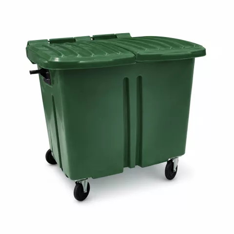 Container de 1000 Litros com Tampa Bi-Partida e Divisória Interna para Coleta Seletiva - Verde