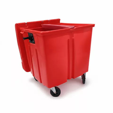 Container de 1000 Litros com Tampa Bi-Partida e Divisória Interna para Coleta Seletiva - Vermelho