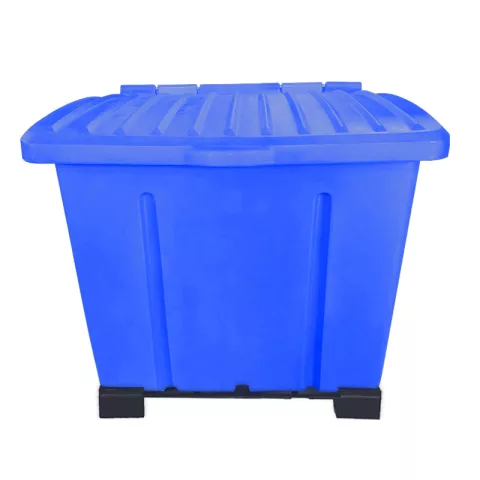 Container de Lixo ou Lixeira para Condomínios Azul de Plástico com suporte fixar chão, 1000 Litros