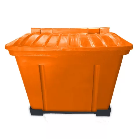 Container de Lixo ou Lixeira para Condomínios Laranja de Plástico com suporte fixar chão, 500 Litros