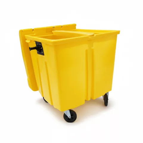 Container de 1000 Litros com Tampa Bi-Partida e Divisória Interna para Coleta Seletiva - Amarelo