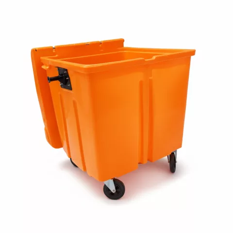 Container de 1000 Litros com Tampa Bi-Partida e Divisória Interna para Coleta Seletiva - Laranja